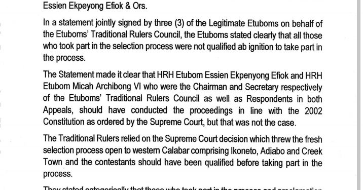 Obong Crisis: Etubom’s Council Members Writes Governor Ayade, seek his intervention to forestall breakdown of Law