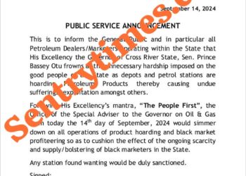 C/River Govt frowns on oil marketers’ hoarding of petroleum products, assures measures to combat hoarding.