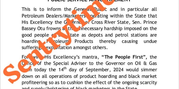 C/River Govt frowns on oil marketers’ hoarding of petroleum products, assures measures to combat hoarding.