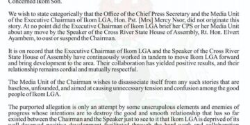 Ikom LGA Disowns Report Linking Speaker to Alleged Plot Against Chairman